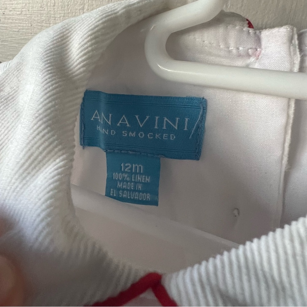 ANAVINI VELANI GIRLS WHITE DRESS WITH COLLAR - SMOCKED CANDY CANES - Picture 9 of 10